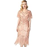 PrettyGuide Women's 1920s Flapper Dress Short Sleeve Glitter Sequin Inspired Fringed Party Cocktail Dresses