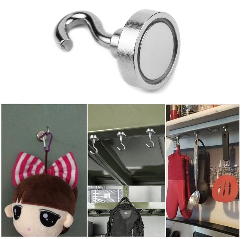 iRoundy 4 Stück Mini Super Starker Magnethaken für Tasche Reinigungstuch Schlüssel Handtücher Halter, 25 mm-holds bis 22 kg - Kraftvolle Neodym Magnet Halterung Haken, für Küche Badezimmer