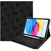 TopPerfekt Case Keyboard for iPad Gen 11th (A16) 11'' 2025/10th 10.9-inch 2022, Black Bow Cute Chic Adorable with Pencil Holder for 10.9 inch Case with Keyboard Rechargeable,Detachable, Black Bow