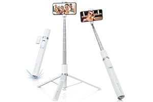K&F Concept Selfie Stick, Auto Open & Close Phone Tripod Stand, 360° Rotatable Selfie Stick with 9 Button Bluetooth Remote, Extendable Automatic Tripod for Cell Phone(White)