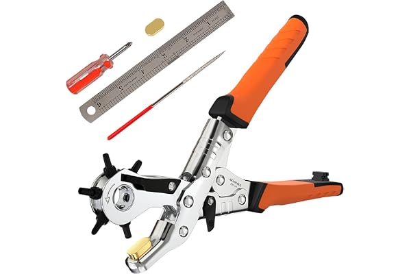 TOWOT Belt Hole Puncher Kit, Upgraded Version Leather Hole Punch for Belt, Saddles, Shoes, Fabric, DIY & Craft Projects, 6 Ho