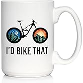 I'd Bike That Coffee Mug - Bicycle Themed Decor and Gifts for Mountain Bikers - Large 15oz White Ceramic Mug