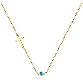 MIDEEO Christmas Gifts for Grandkids Cross Necklace for Women, Dainty 14k Gold Plated Cross Pendant Necklace Gold Cross Birthstone Necklace Tiny Sideway Cross Choker Necklace Trendy Christmas Gift for Women