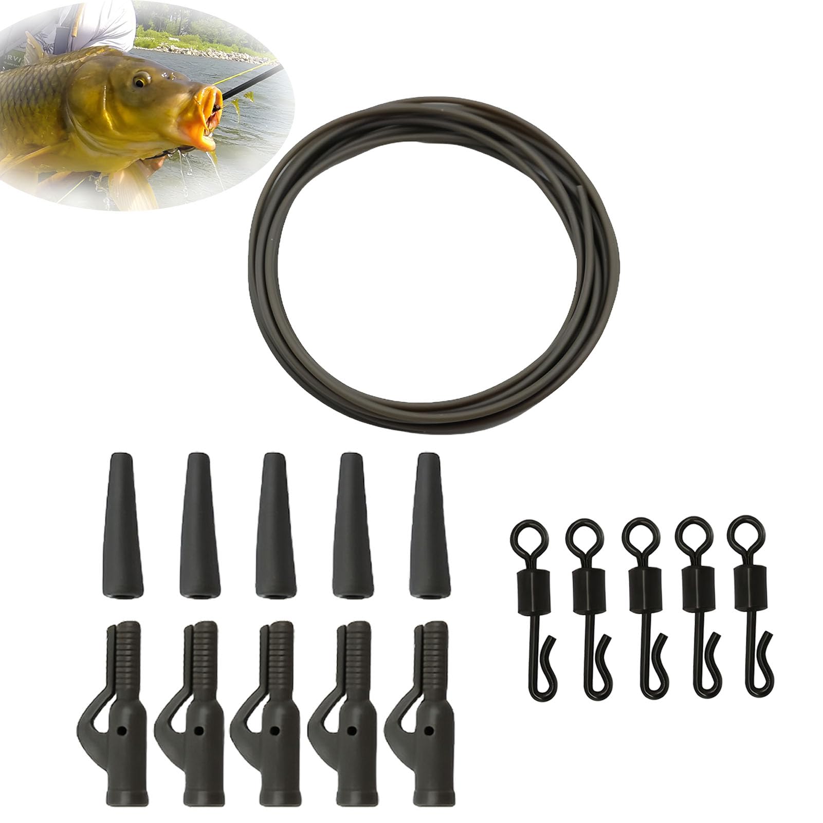 Goerpn Carp Fishing Lead Clips Action Pack,Carp Fishing Accessories Set,Safety Lead Clips for Carp Fishing with Anti Tangle Sleeves,Rubber Tails and Quick Change Swivels for Small Weights Feeder