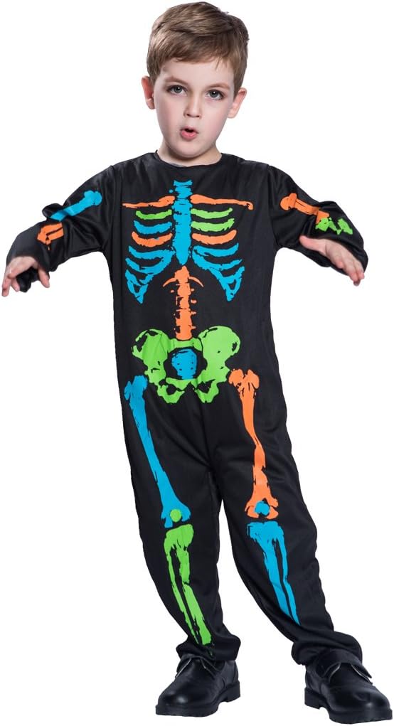 JIESENG Halloween Skeleton Costume for Kids,Boys,Girls,Ideal for Dress up,Festivals,Theme Parties