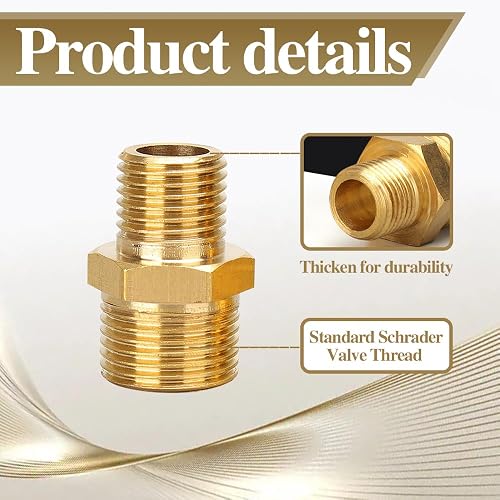 4-Pack Brass Air Inflator Adapter – 1/4 NPT Male To Schrader Valve Male, Tire Inflator Connector For Air Compressors, Pumps, And Hose Chucks, 150 PSI Rating