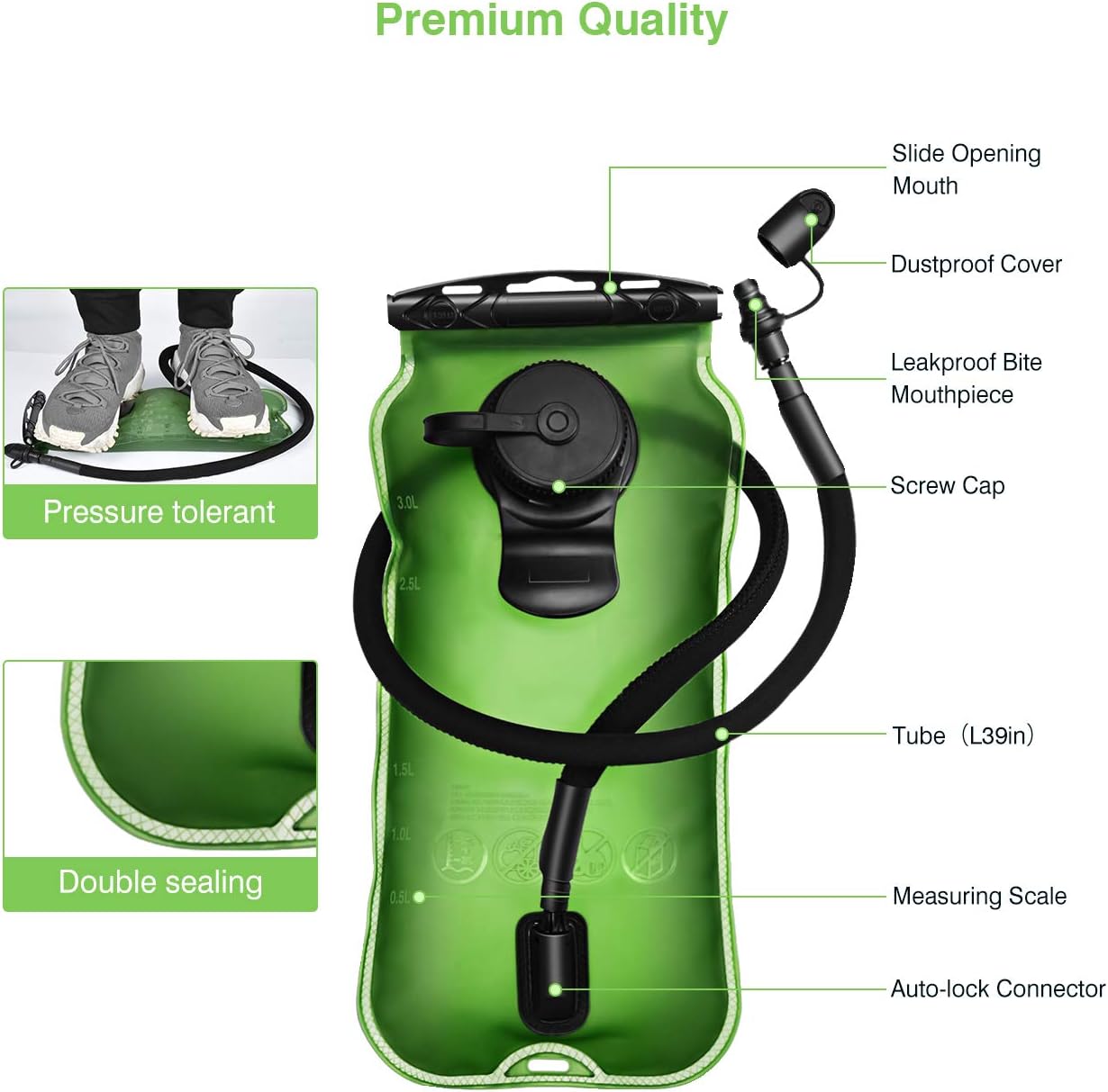 OMORC 3L Hydration Bladder, BPA Free Military Class Water Reservoir, Leakproof Hydration Bladder with Wide Opening Self-Locking Valve for Hiking Walking Biking Climbing Cycling Running, Green : Sports & Outdoors
