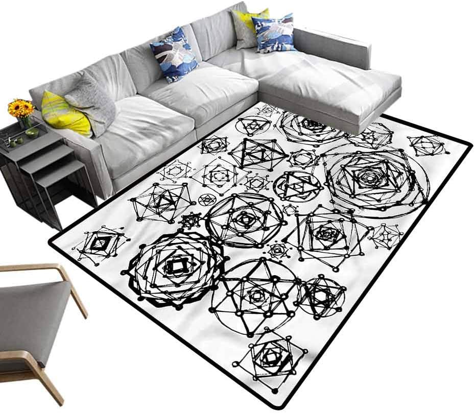Sacred Geometry, Indoor/Outdoor Rug Occult Symbols Art Non-Slip Machine Washable Rugs for Home Decorate, 5'x 7'
