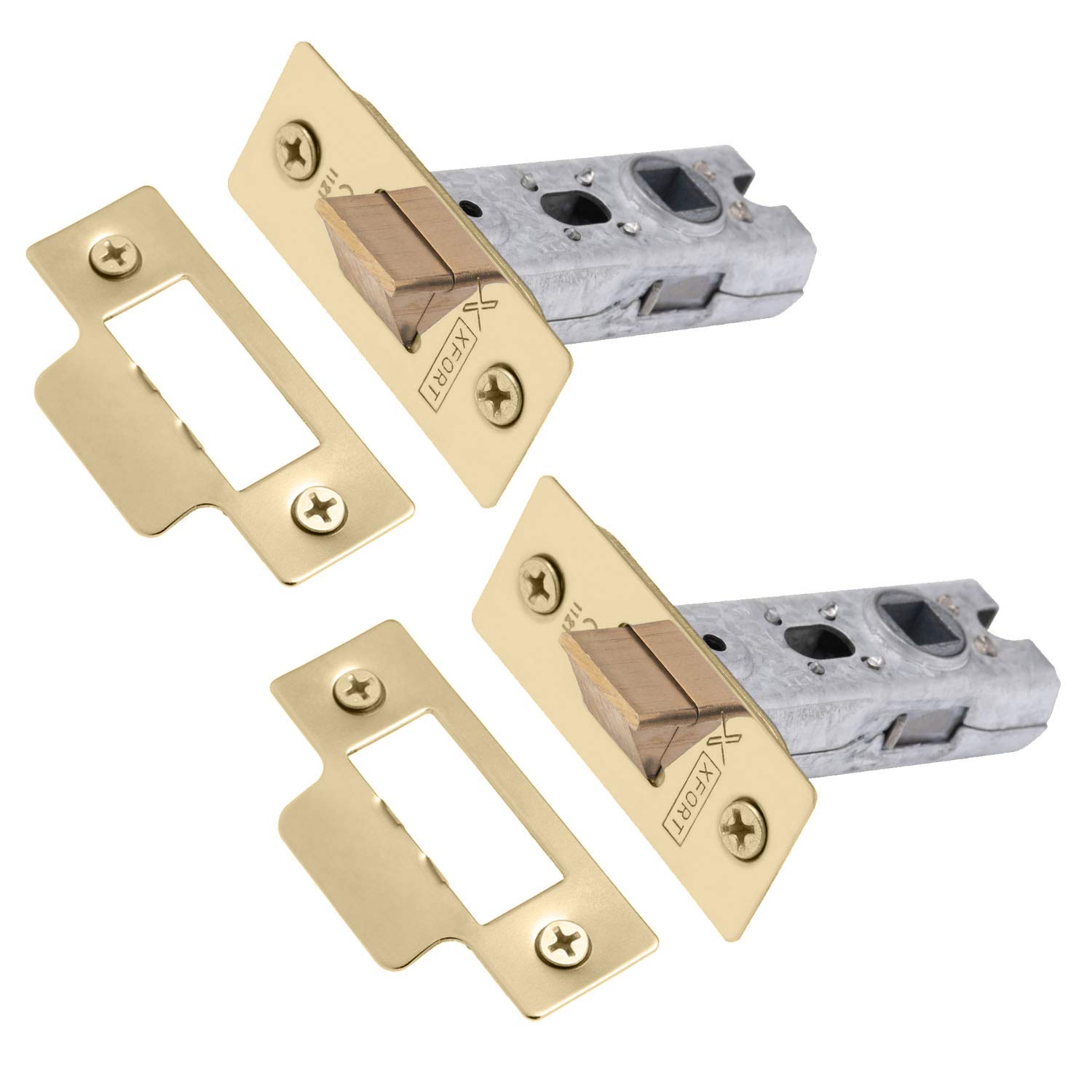 XFORT Tubular Latch, Polished Brass, Tubular Door Latch For Internal Wooden Doors, (2 Pack, 65mm) — image 1