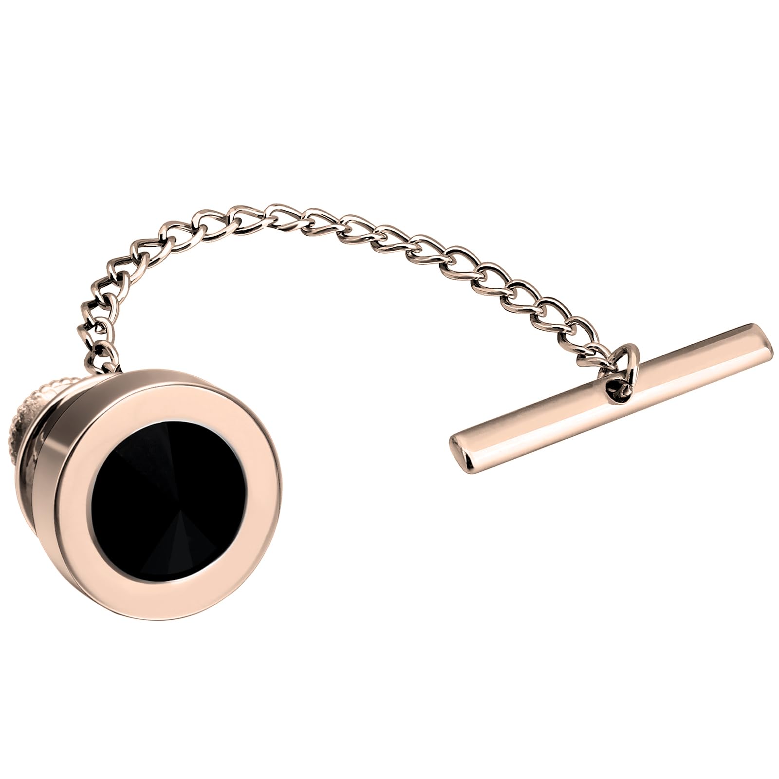 HAWSON Black Stone Tie Tack for Men Tie Pin with Chain for Wedding Birthday Anniversary Party, Metal