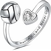 Vekoliry 925 Sterling Silver Volleyball Softball Basketball Ring Adjustable Jewelry Gifts for Players Lovers Women