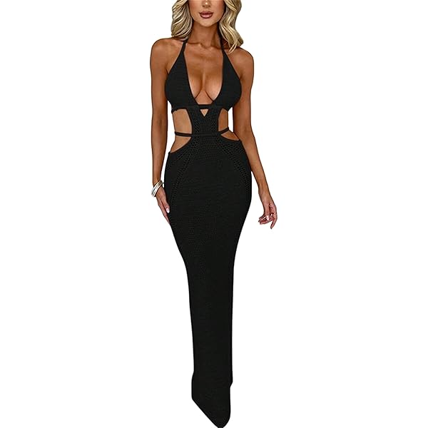 Amazon.com: Milumia Women's Criss Cross Cut Out Halter Dress Sexy Backless  Slit Hem Maxi Dresses Rave Party Black Small : Clothing, Shoes & Jewelry