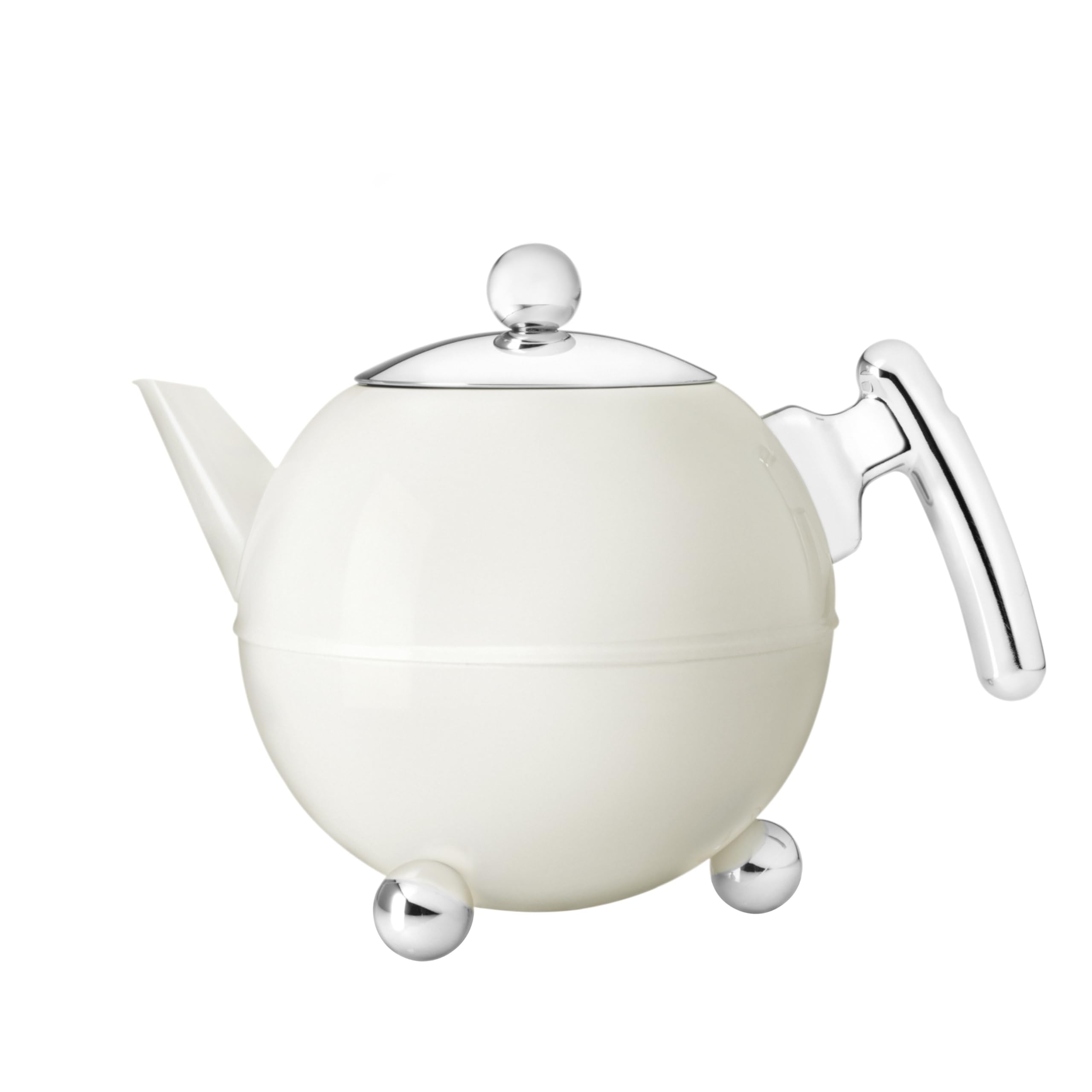 Bredemeijer 1.2 L Stainless Steel Teapot Bella Ronde with Chromium Fittings, White