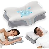 Tranqifit Cervical Pillow for Neck Pain Relief - Memory Foam Ergonomic Neck Support Pillows for Sleeping with Cooling Pillowcase, Orthopedic Contour Pillow for Side, Back and Stomach Sleepers