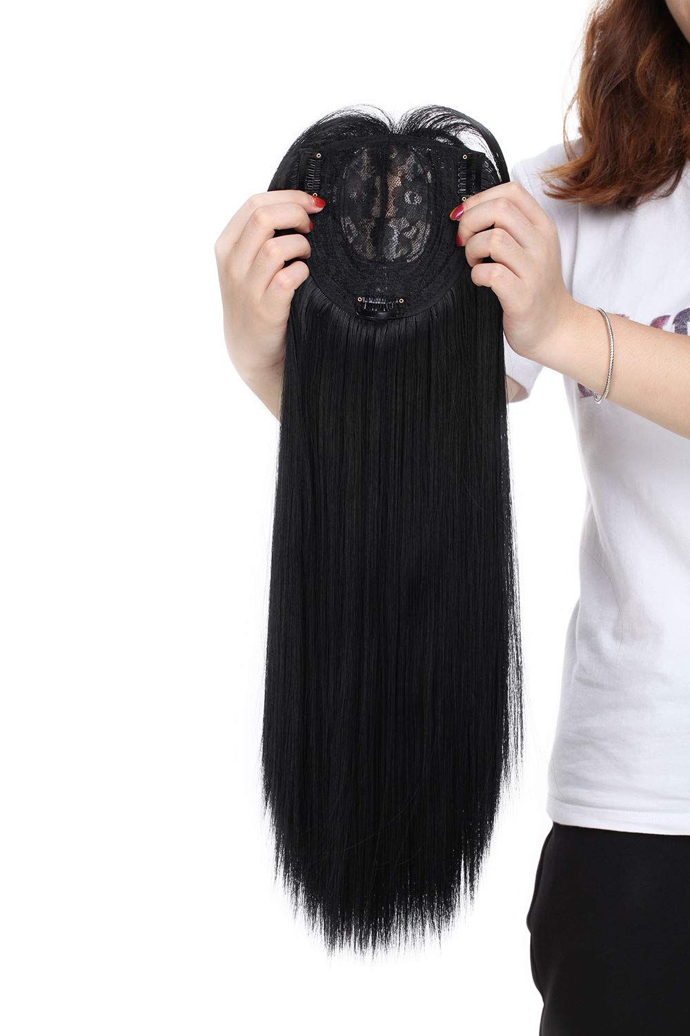 Hair Toppers for Women One Piece Clip in Toppers Extensions Straight Real Mono Toppiece Hair Piece for Thinning Hair 17" - Dark Black