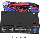 5.25inch Media Dashboard Multi Function USB 3.0 Hub TF M2 SD MS Card Reader Desktop Front I/O Panel, High Speed All-in-1 Card Reader for PC Builders and Tech Enthusiasts