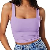 Artfish Women's Sleeveless Strappy Tank Square Neck Double Layer Workout Fitness Casual Basic Crop Tops