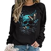 Lurhonp Women's Skull Graphic Sweatshirt Halloween Crewneck Long Sleeve Pullover Tops