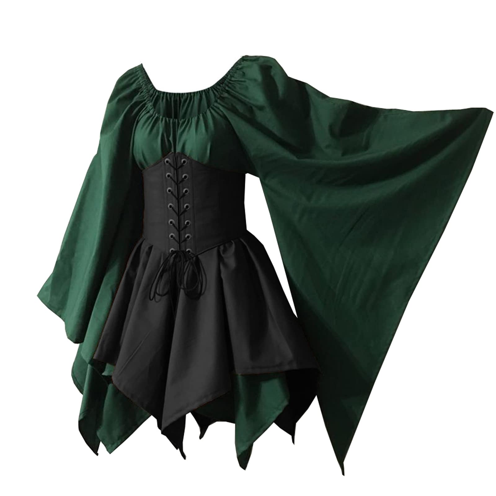 Bichingda Womens Traditional Irish Dress Renaissance Medieval Costume Flare Sleeve Corset Halloween Victorian Short Dress