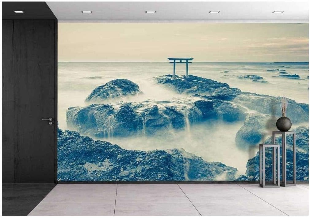 Japan Landscape of Traditional Japanese Gate and Sea at Oarai Ibaraki Prefecture - Removable Wall Mural | Self-Adhesive Large Wallpaper - 100x144 inches