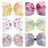 6 Pcs 8 Inch Large Colorued Stitching Glitter Sequin Hairpin Girls Bows Clip Hair Bows …