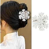 1 Pack White Snowflake Hair Claw Clips Winter Hair Clips for Thick or Thin Hairs Christmas Hair Accessories Strong Hold Large Hair Catch Clip Non Slip Acrylic Jaw Clips for Women Girl Party Decoration