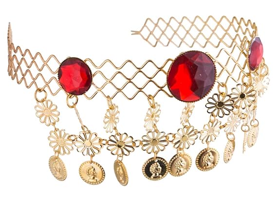 Schmuck zum Bauchtänzerin Kostüm - Gold - zur Auswahl - Tiara Haarreif Diadem Halskette Ohrringe Zubehör Zigeunerin Bollywood