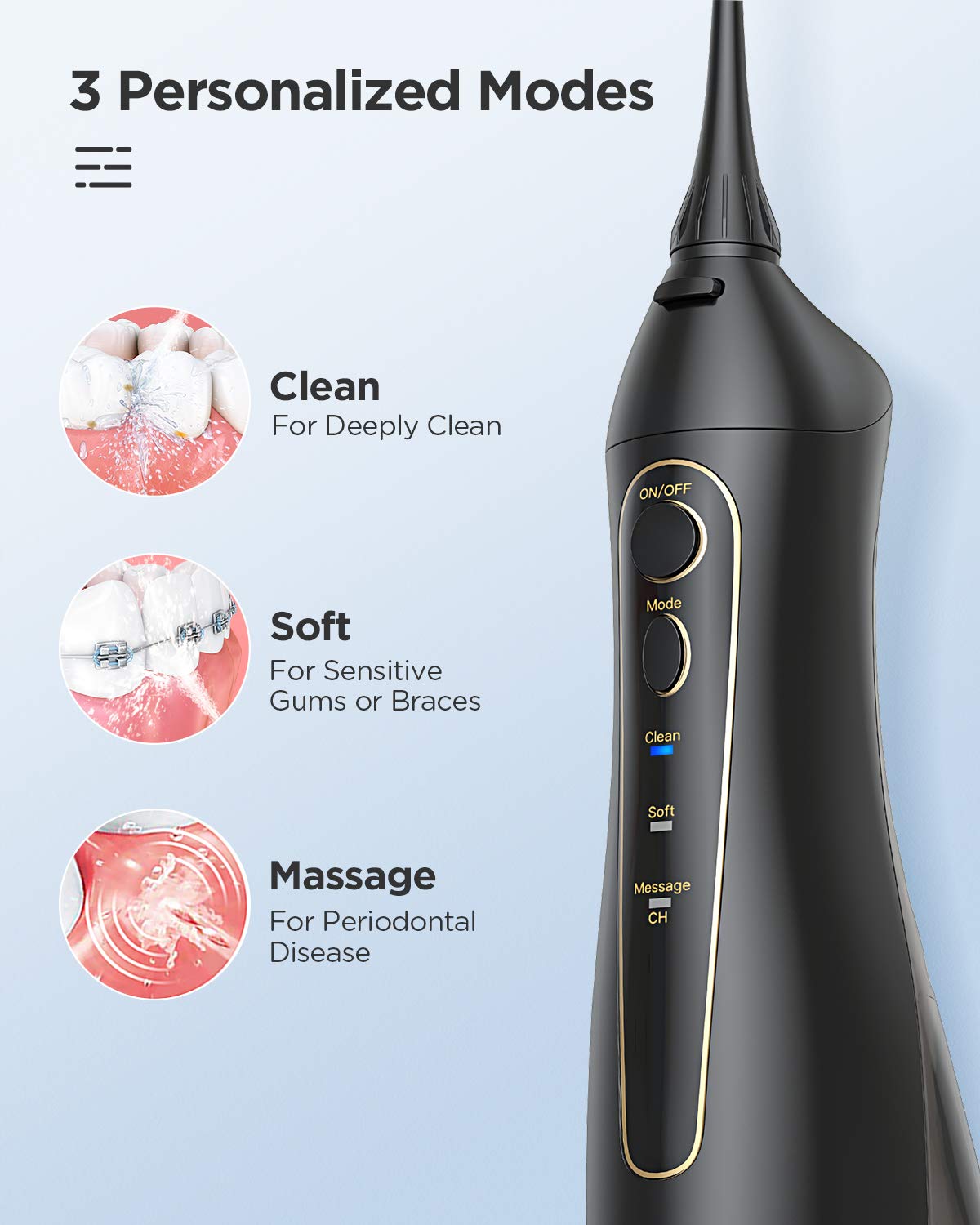 Water Flosser Professional Cordless Dental Oral Irrigator, 300ML Portable Water Tank and Rechargeable(No adapter)IPX7 Waterproof, 3 Modes and 8 Jet Tips, Water Flosser for Braces & Bridges Care, Home: Beauty