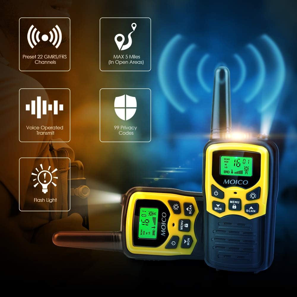Walkie Talkies Long Range for Adults Two-Way Radios Up to 5 Miles in Open Fields 22 Channels FRS/GMRS VOX Scan LCD Display with LED Flashlight Ideal for Field Survival Biking Hiking Camping 4 Pack: Electronics