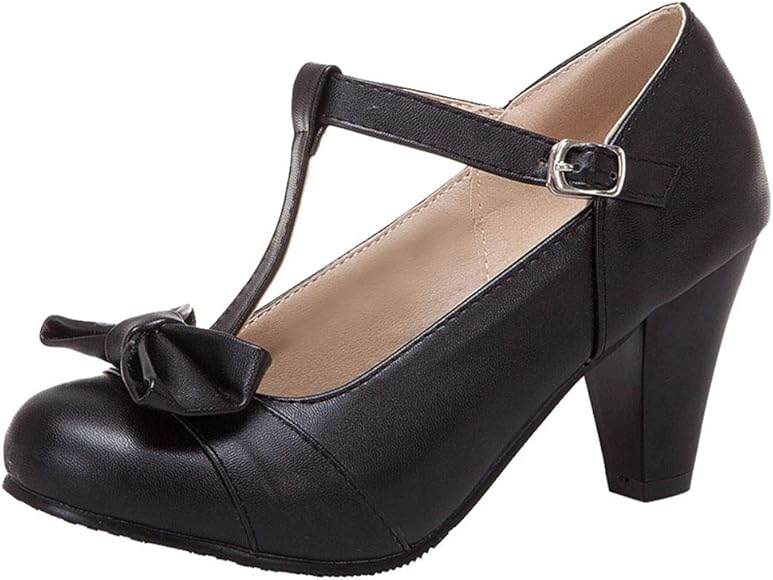 t strap block heel pumps
