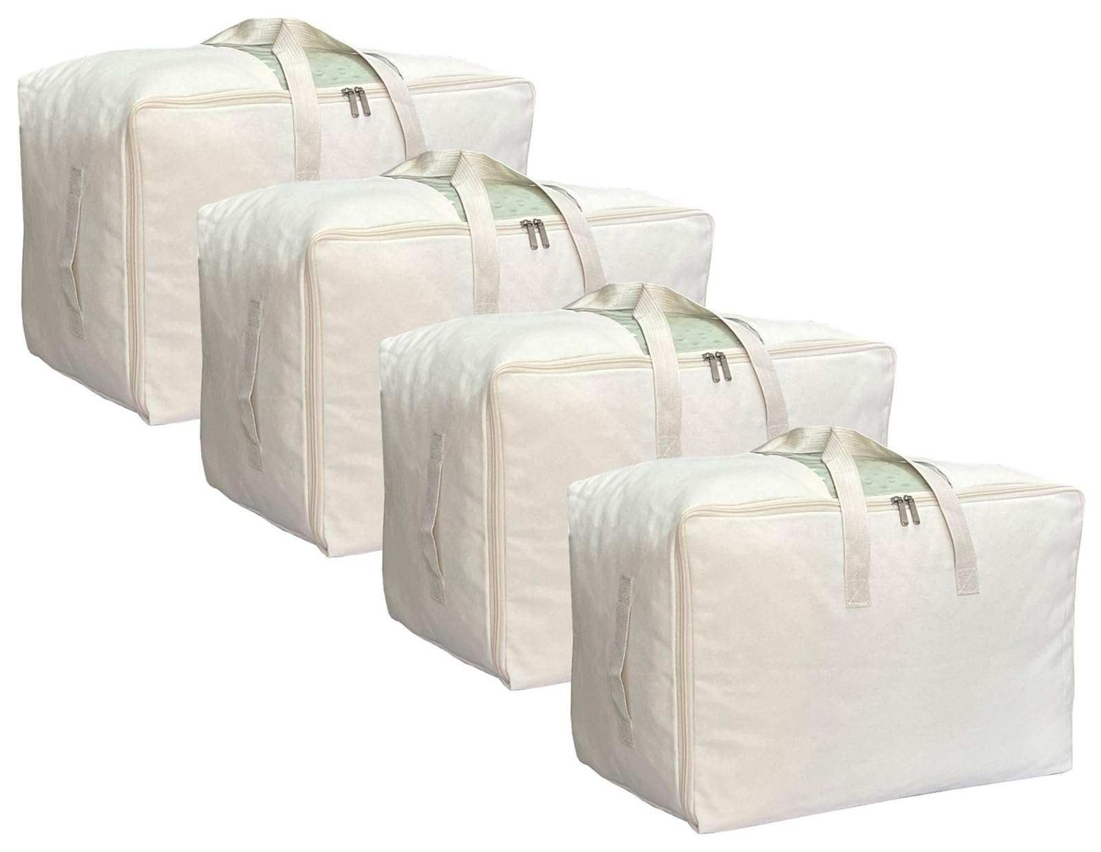 Photo 1 of DoYiKe Soft Canvas Storage Bag with Zipper and Clear Window, Cotton Linen Organizer Storage for Pillow, Sweater, and Bedding, 55L, 4 Pack, Beige