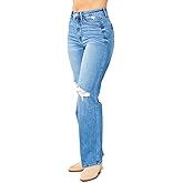 Judy Blue Women's High Waist Tummy Control Distressed Straight Jeans (US, Numeric, 11, Regular, Regular, MD)