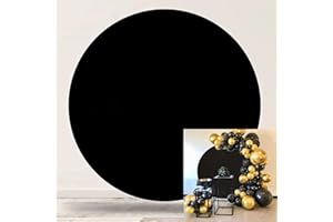 HTPER 7.5ft Black Round Backdrop Cover Arch Circle Background Cover for Graduation Birthday Party Wedding Decorations