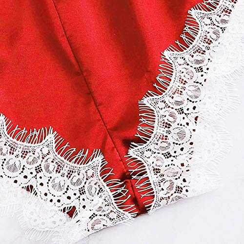 Clearance! Women Lingerie Bodysuit Satin Pajamas Teddy Lace V-Neck One Piece Sleepwear Shorts Jumpsuit Romper (Red#1, XXXL) - Thumbnail 4