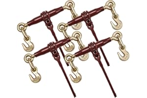 Mytee Products 4 Pack 3/8" - 1/2" Pro Heavy Duty Ratchet Load Chain Binder with with Grab Hooks - 12,000 Lbs Working Load Limit - Heavy Swaged Barrel Cold-Drawn Tubing for Increased Strength