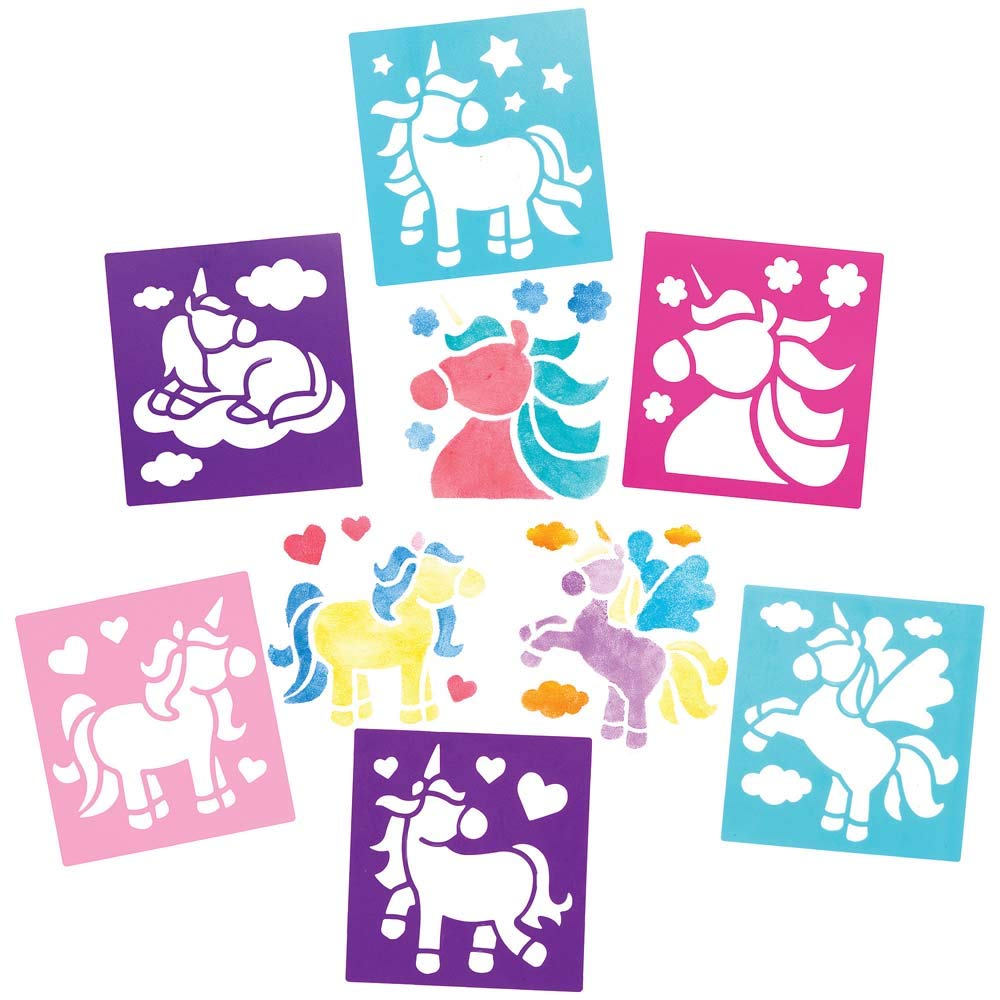 Baker Ross AX359 Washable Unicorn Stencils - Pack of 8, Painting Supplies for Kids Arts and Crafts Projects