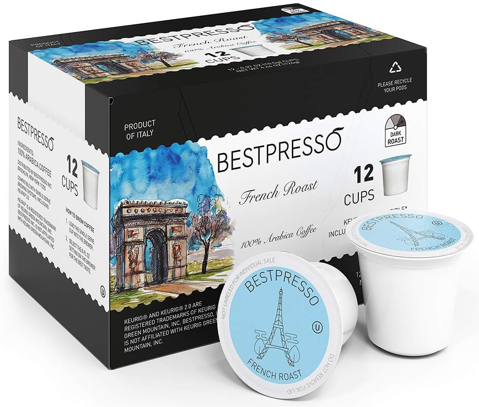 BestpressoCoffee, French Roast Single Serve K-Cup Pods, Dark Roast, 96 Count (Compatible With 2.0 Keurig Brewers) 8 Packs Of 12 Cups