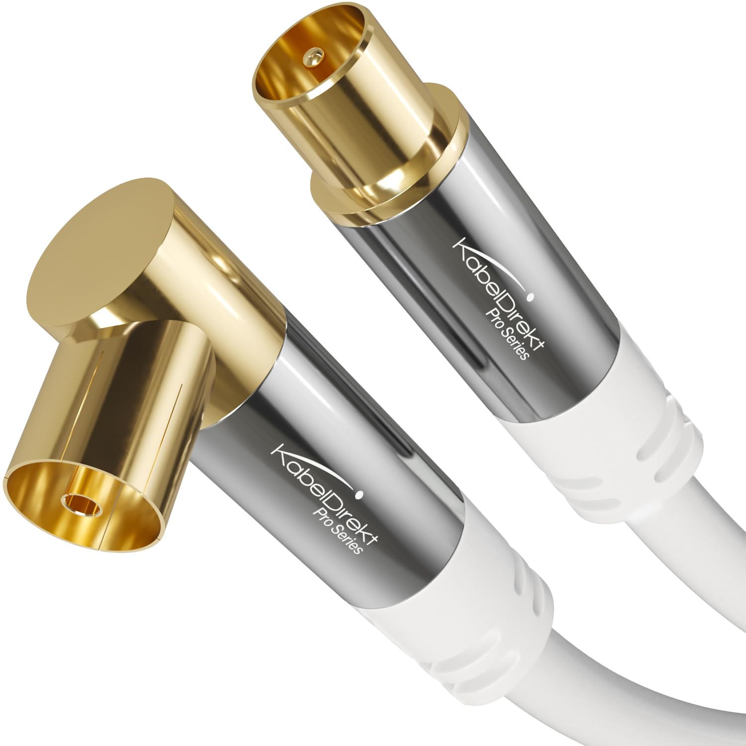 KabelDirekt – 4K TV Aerial Cable, Coaxial Cable, 90° Angled/Straight – 0.5m – Digital/Analogue – Available in 0.5-20m (Straight Plug/Angled Socket, DVB-C/DVB-T/DVB-S, white)