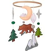 Woodland Baby Mobile, Woodland Mobile for Crib, Bear Crib Mobile for Boys, Nursery Mobile for Bassinet, Pack and Play, Bear Cloud Moon Star Mobile, Mountain Nursery Decor