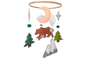 SWEETY BABY Woodland Baby Mobile, Woodland Mobile for Crib, Bear Crib Mobile for Boys, Nursery Mobile for Bassinet, Pack and Play, Bear Cloud Moon Star Mobile