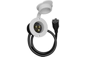15 Amp AC Power Inlet Port Charger Plug, by Journeyman-Pro 110-125 Volt Socket, Waterproof Electrical Outlet Receptacle, 20-Inch Integrated Outdoor RV/Shore Extension Cord 5-15R (5278GCP1-WHITE)