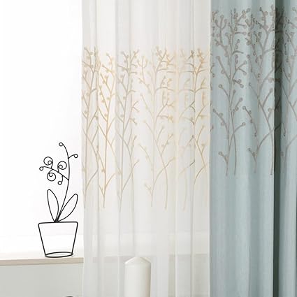 Amazon Com Off White Sheer Curtains Tree Branch Anady Top 2