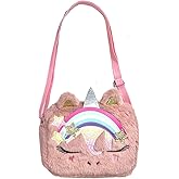 Little Girls Kids Toddler Unicorn Fuzzy Plush Crossbody Purse Rainbow Faux Fur Wallet Handbag