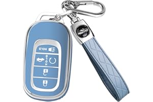 QBUC for Honda Key fob Cover with Keychain,Car Key Case Protector Compatible with 2022 2023 2024 Honda Accord Civic HR-V CR-V Pilot Smart Remote Key(Blue)