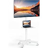 PERLESMITH Rolling White TV Stand for 23&ndash;65 Inch TVs up to 99 lbs, Portable TV Stand on Wheels with Height Adjustable Shelf, Outdoor Mobile White TV Cart for Bedroom, Max VESA 400x400mm, PSTVMC04W