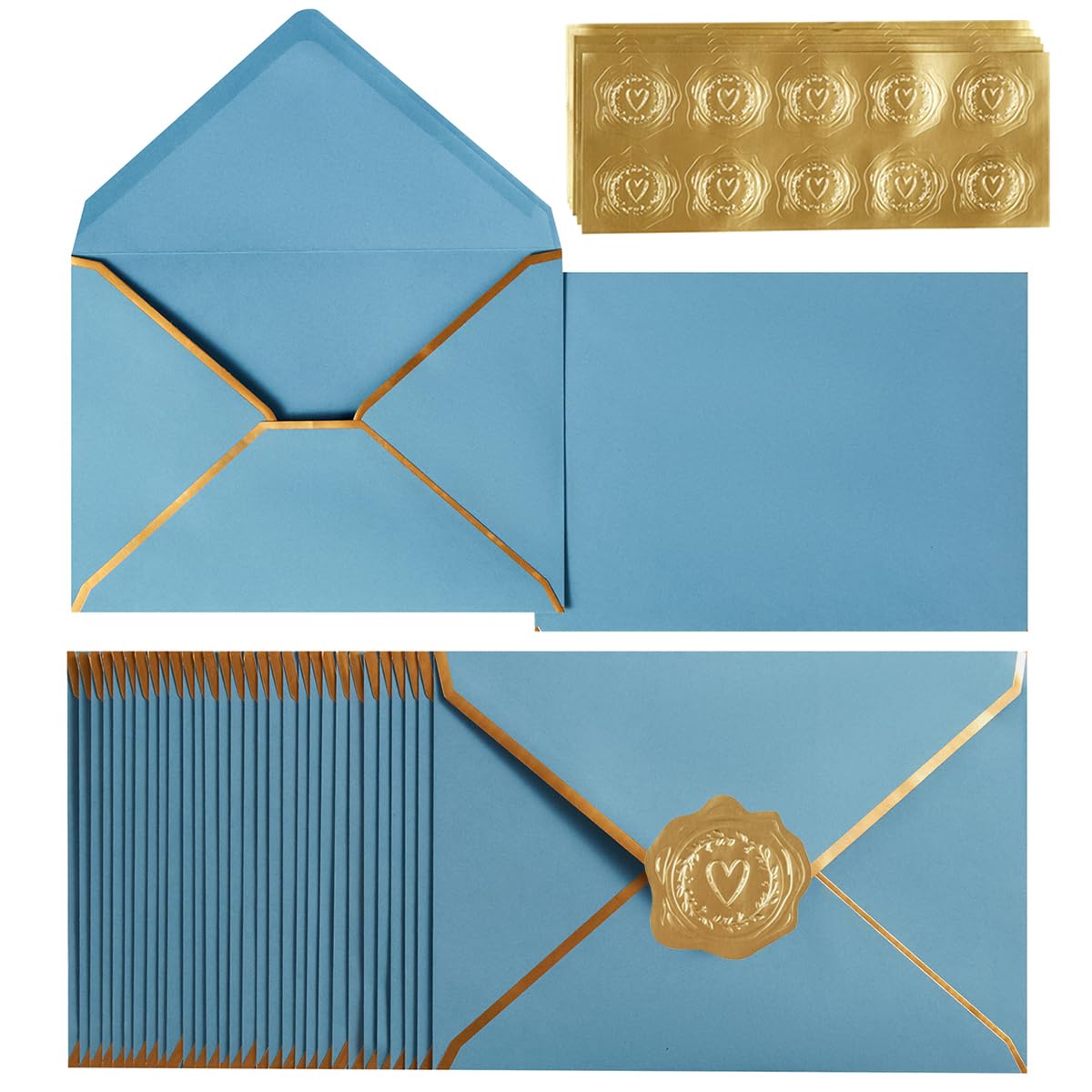 Photo 1 of 100 Pack A7 Envelopes 5 x 7 Envelopes with Gold Border for Office, Wedding Gift Cards, Invitations, Graduation, Baby Shower, Parties (Dusty-Blue, 5.32 x 7.28 Inches)