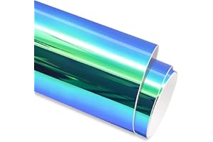 GIRAFVINYL Holographic Opal Peacock Blue Adhesive Vinyl Permanent Vinyl Roll12 Inch X 6 Feet for Cameo and Other Craft Cutters for Decoration and DIY Christmas Cup,Peacock Blue Vinyl