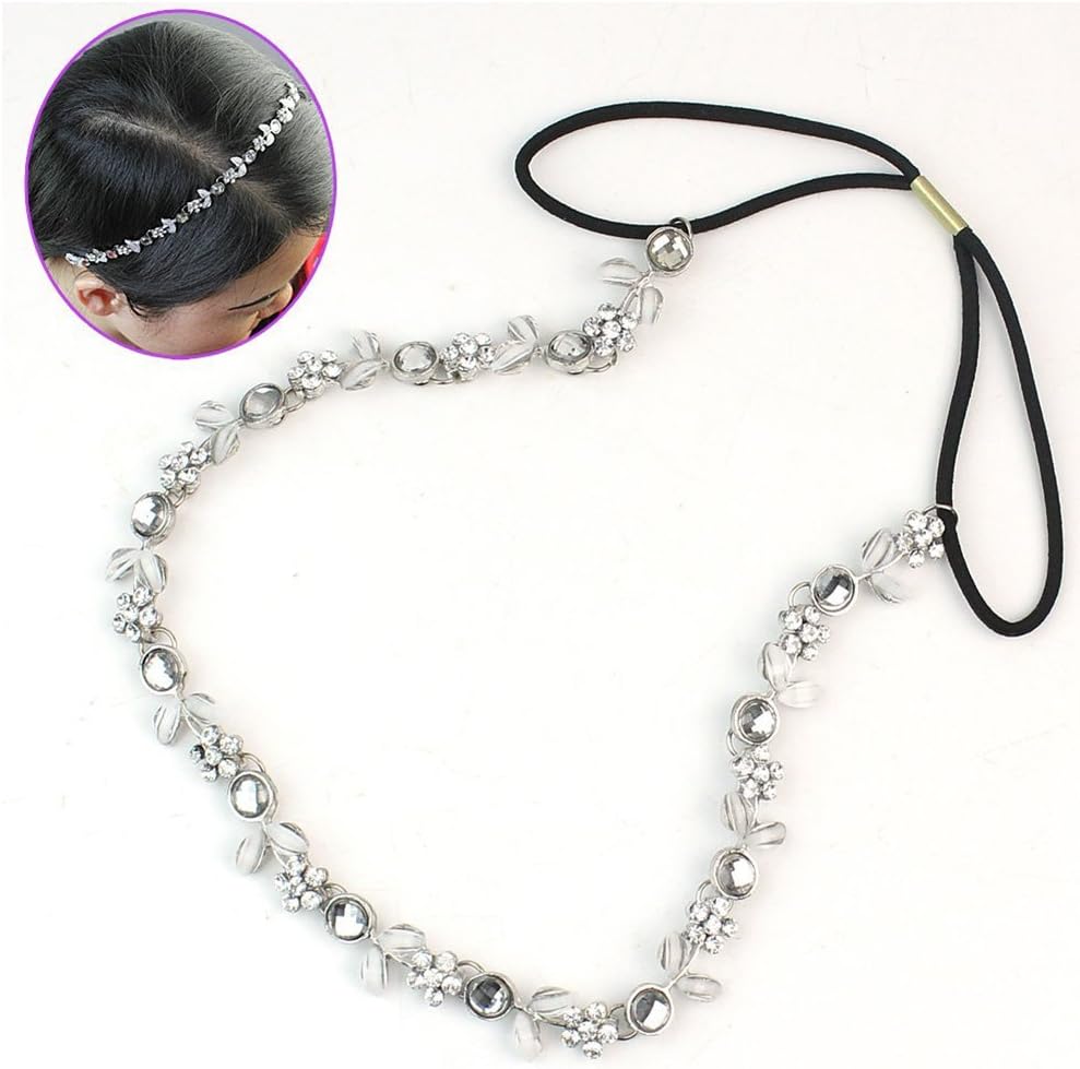WINOMO Silver Headband Valentines Headband Butterfly Clip Hairband Sparkly Rhinestone Diamante Women Crystal Elastic Sequin Rhinestone Headwear - Image 3