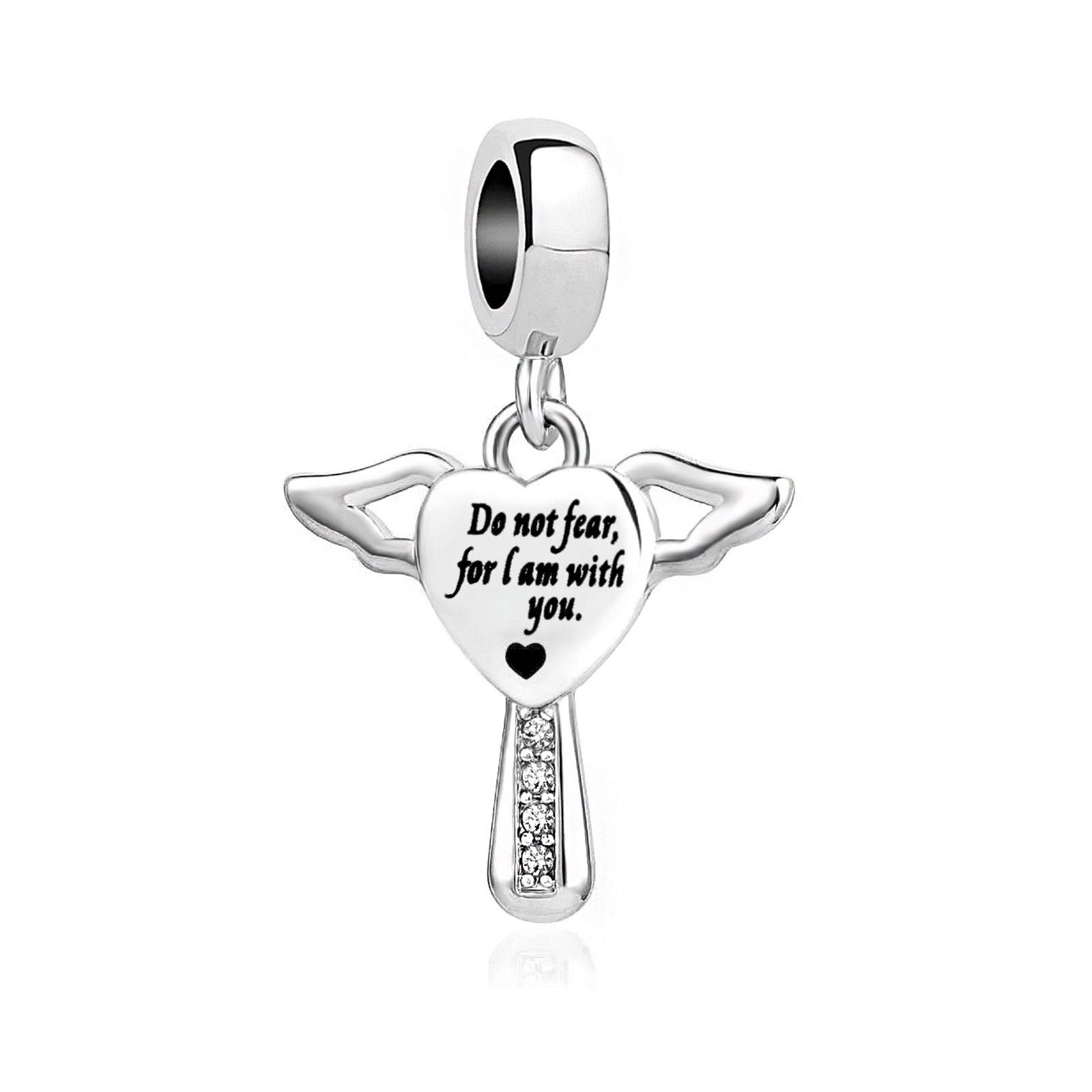 KunBead Jewelry Love Heart Cross Charms Crystal Dangle Angel Wing I Love You Charm for Women Girls