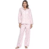 Casual Nights Women's Flannel Long Sleeve PJ's Button Down Sleepwear Pajama Set